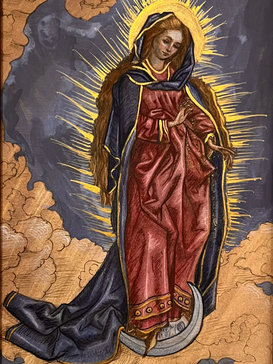 Anita — Temple · Virgen con un Rosario sobre la Luna creciente, del Maestro E.S.