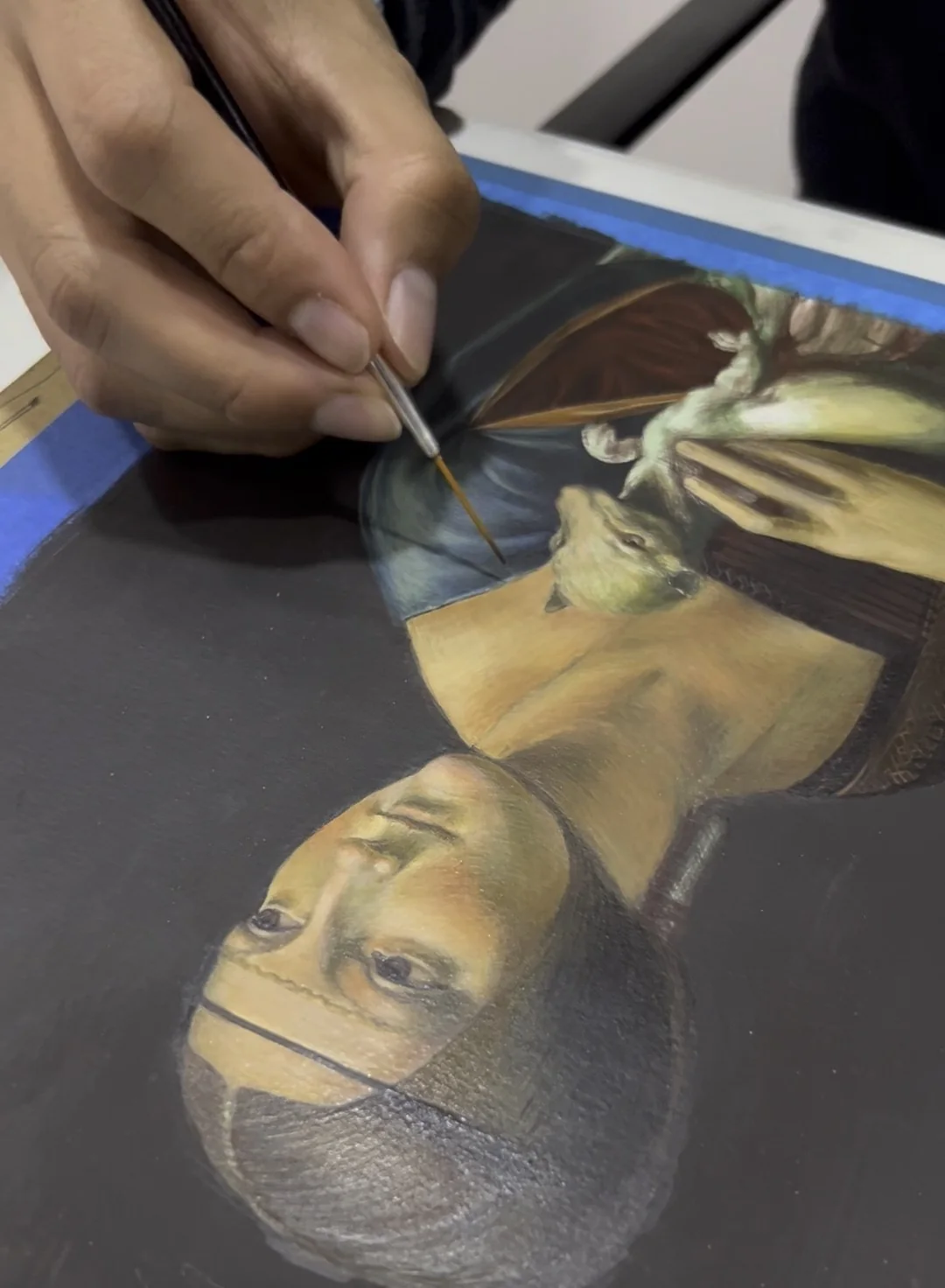 Copia al óleo de La dama del armiño, pintada con la referencia puesta al revés