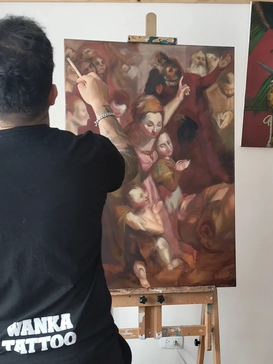 Jonathan pintando una composición de Barocci